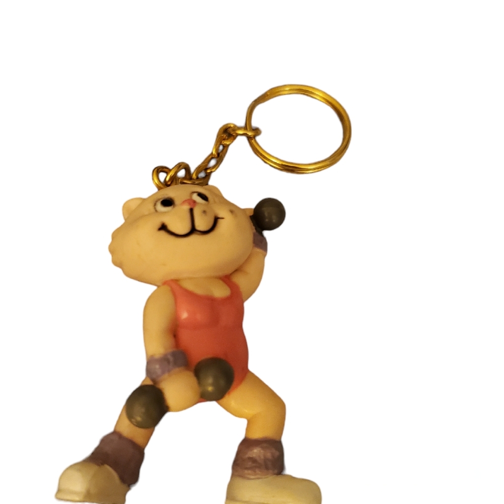 Vintage 80's Russ Berrie Keychain Aerobic Cat Figurine